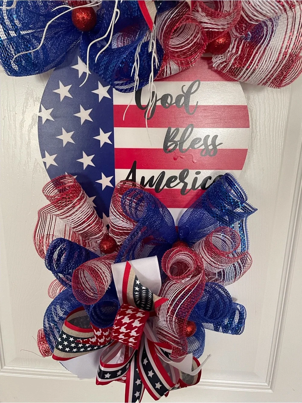 Patriotic Red, White & Blue Holiday Door Hanger - God Bless America